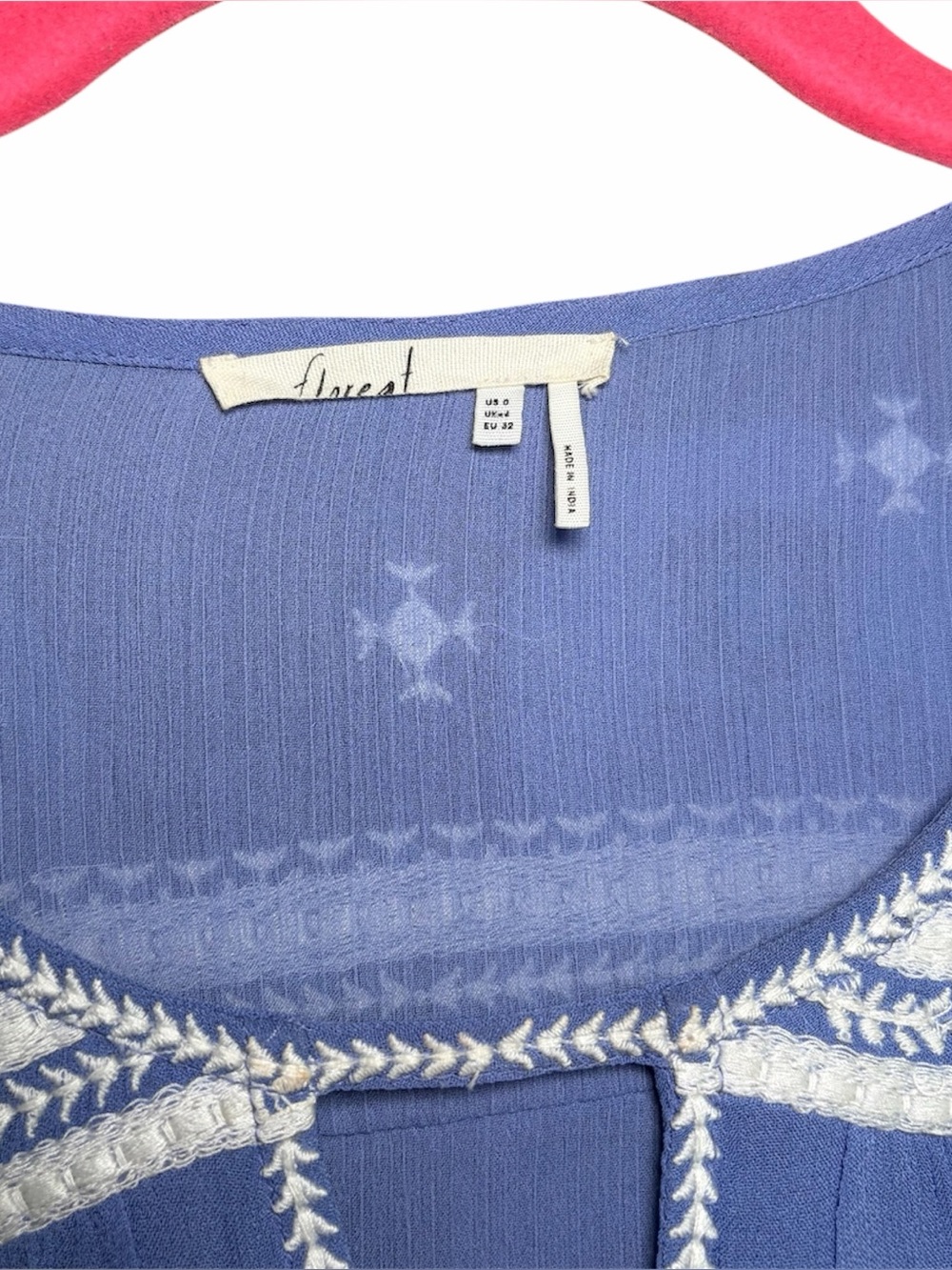 Anthropologie Floreat Adena Blue Embroidered Boho Peasant Blouse Size 0 - Picture 5 of 8